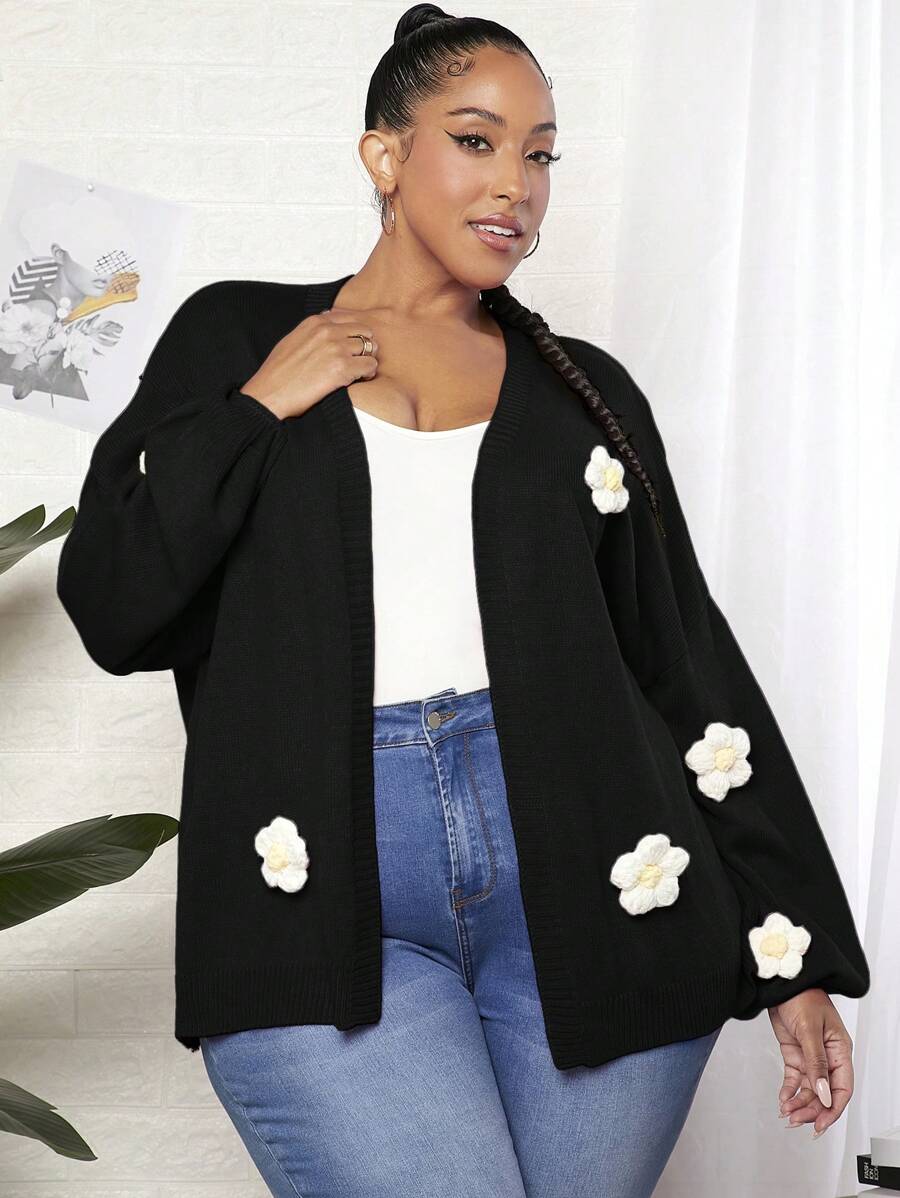 Stereo Flower Open Front Cardigan