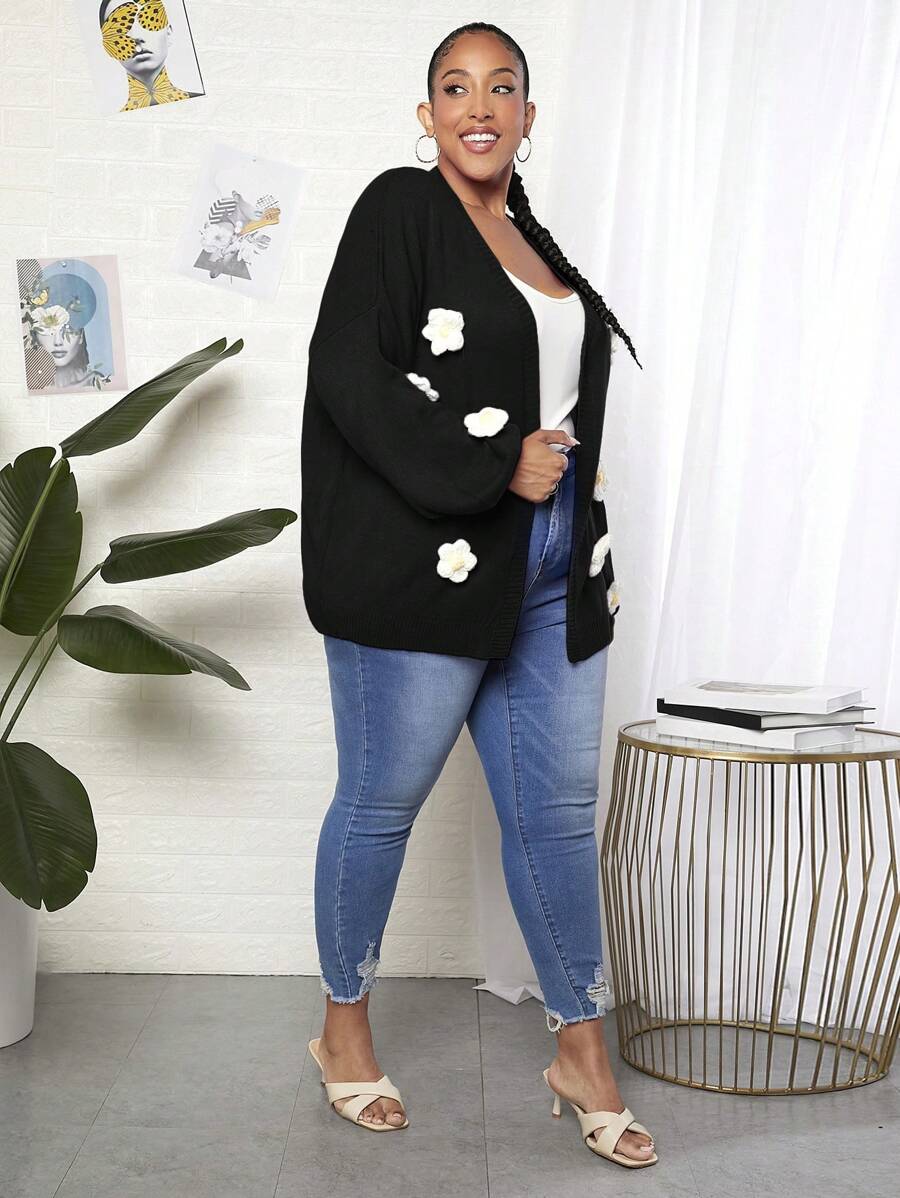 Stereo Flower Open Front Cardigan