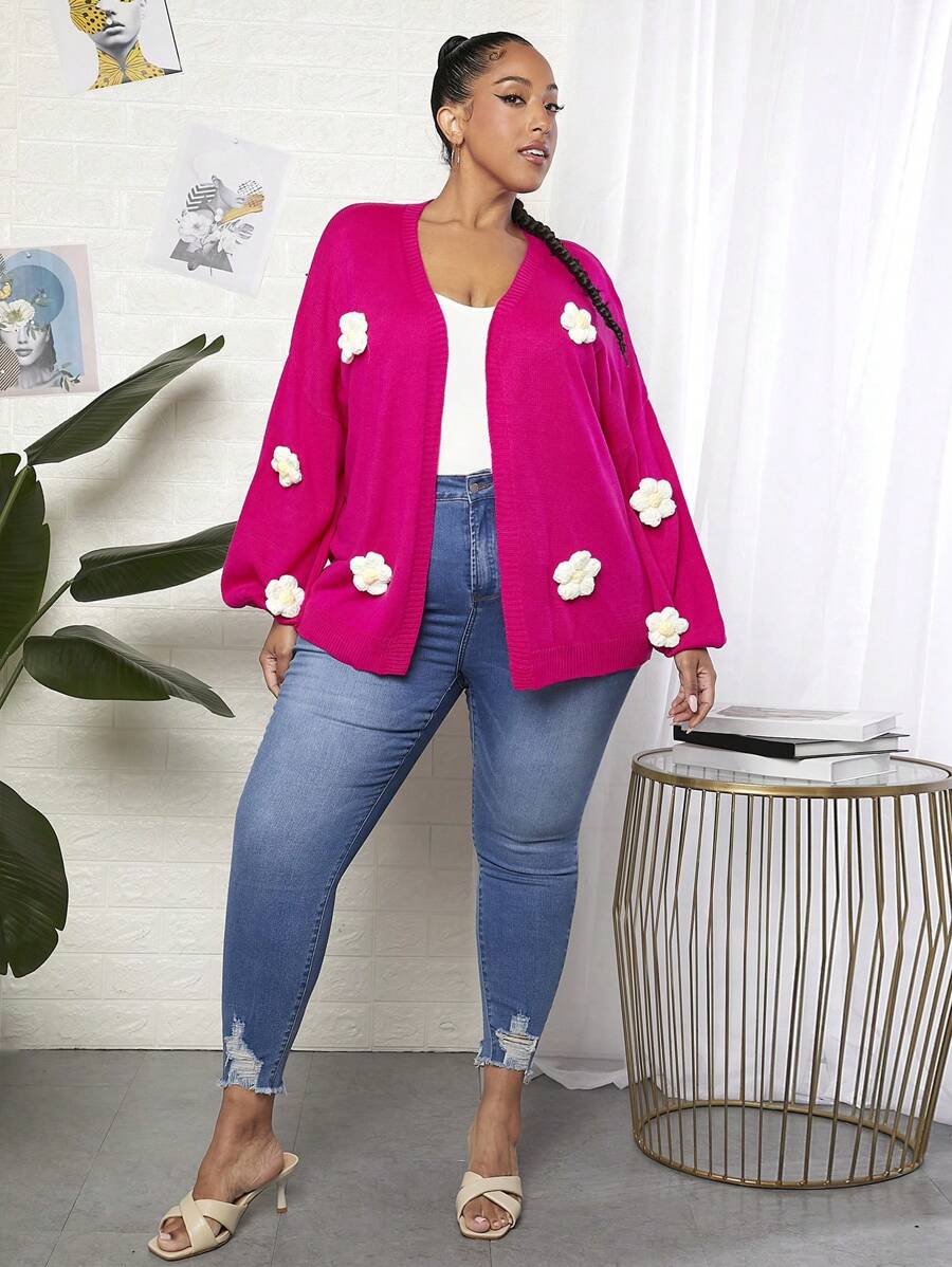 Stereo Flower Open Front Cardigan
