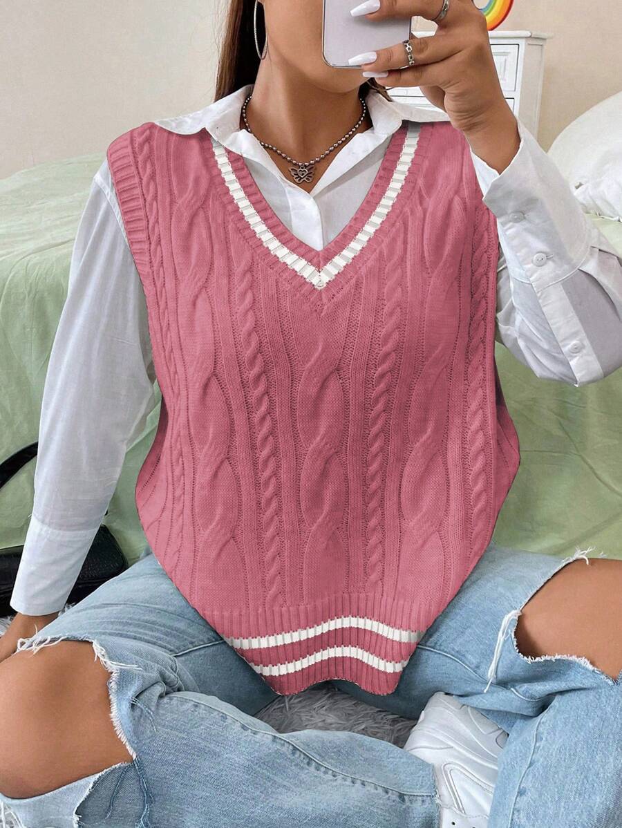 Striped Contrast Binding Sweater Vest