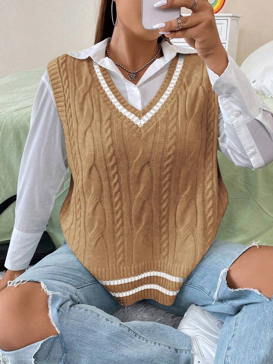 Striped Contrast Binding Sweater Vest