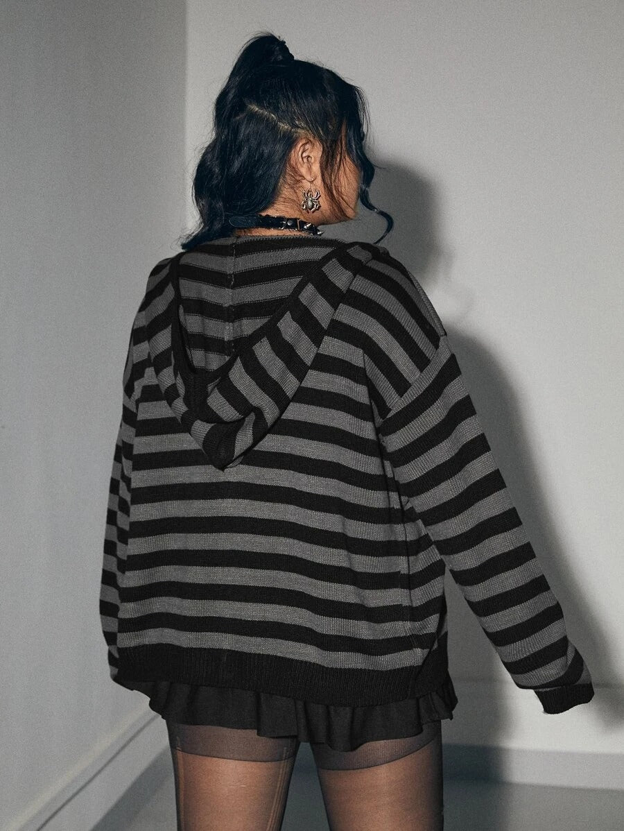 Striped Pattern Open Front Cardigan