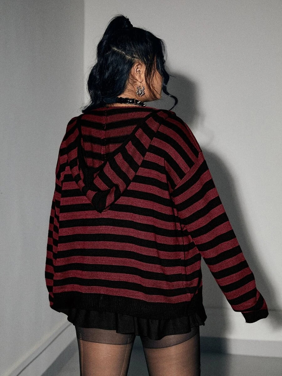 Striped Pattern Open Front Cardigan