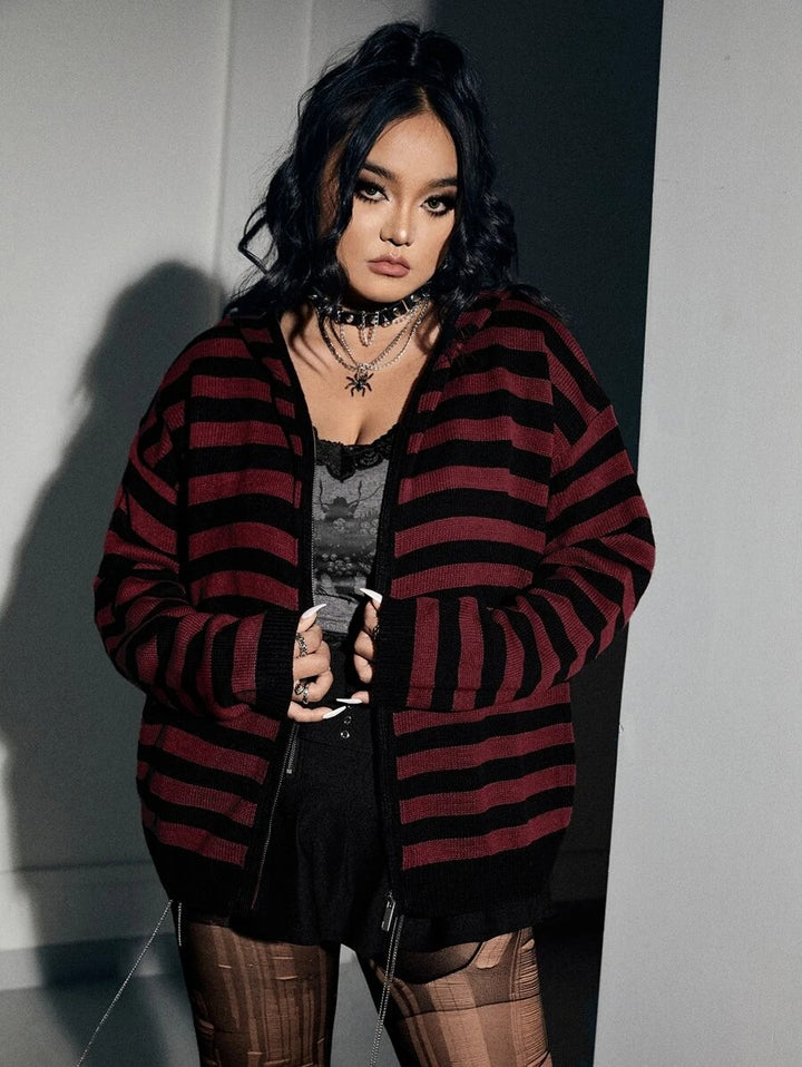 Striped Pattern Open Front Cardigan