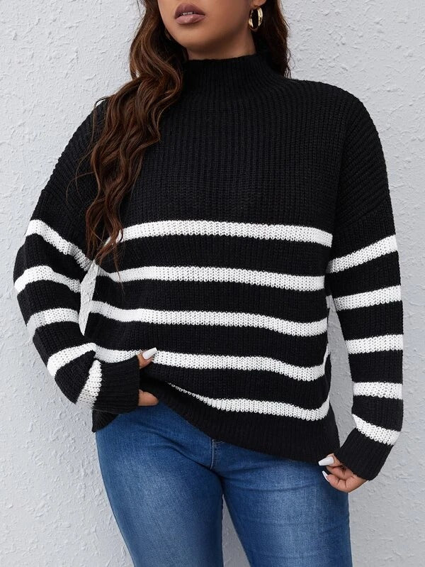 Striped Pattern Drop Shoulder Sweater