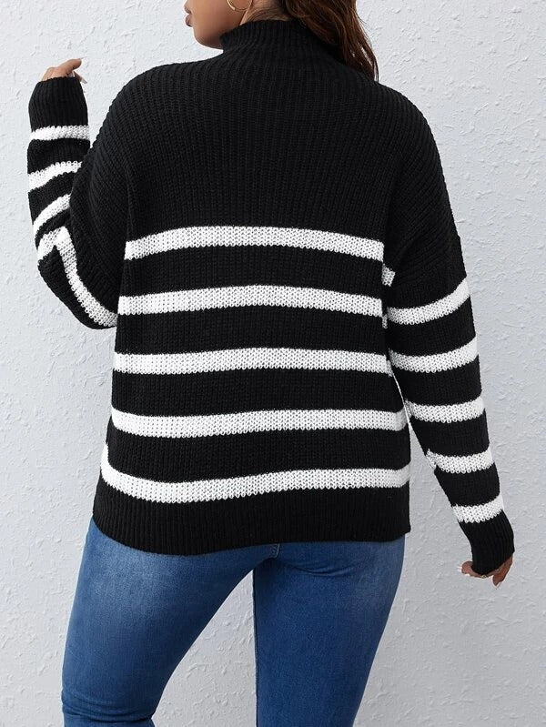 Striped Pattern Drop Shoulder Sweater