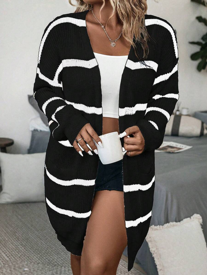 Striped Pattern Loose Open Front Cardigan