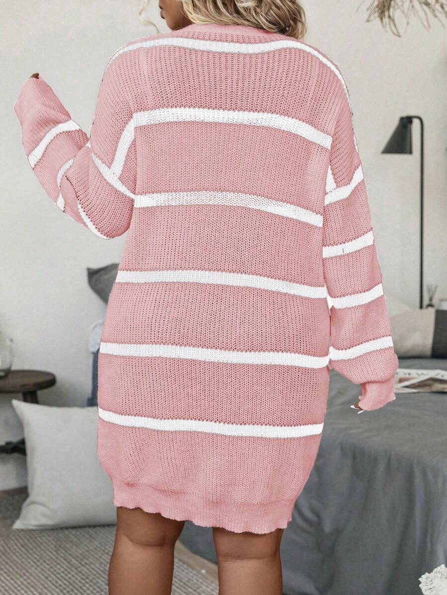 Striped Pattern Loose Open Front Cardigan