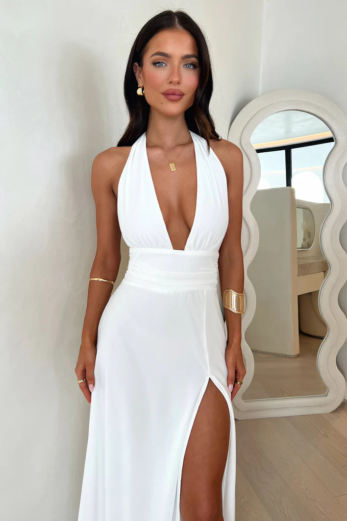 Stylish Halterneck Slit Dress