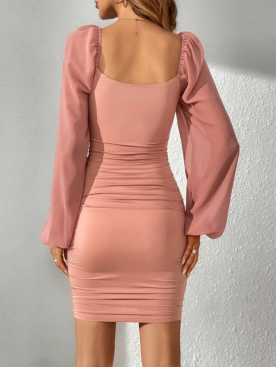 Barbie Tall Scoop Neck Lantern Sleeve Bodycon Dress