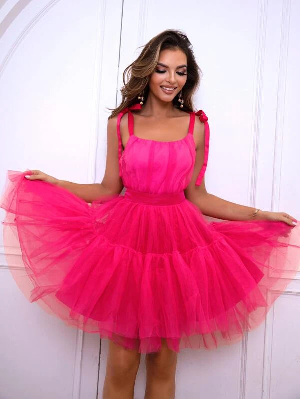 Barbie Tie Design Mesh Cami Dress