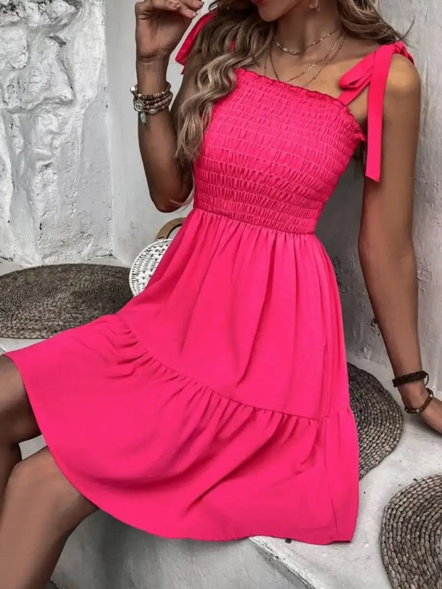 Barbie Tie Design Ruffle Hem Cami Dress