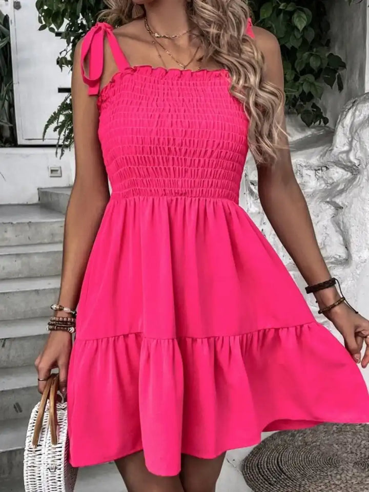 Barbie Tie Design Ruffle Hem Cami Dress