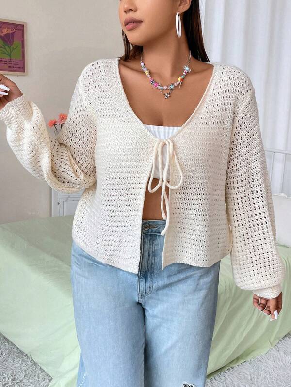 Tie Front Lantern Sleeve Cardigan