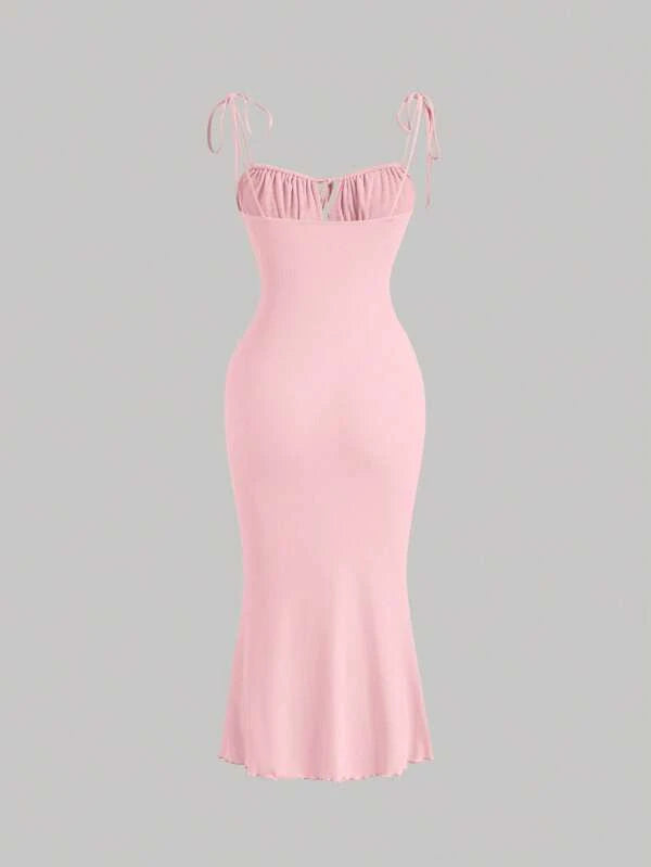 Barbie Tie Front Ruched Trim Cami Dress