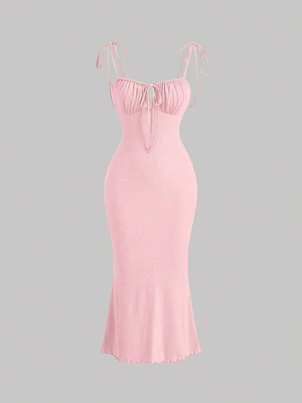Barbie Tie Front Ruched Trim Cami Dress