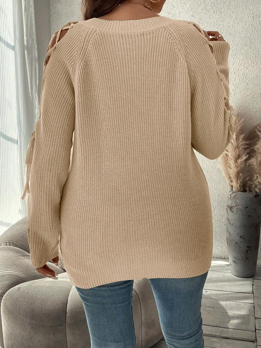 Tie Up Drop Shoulder Sleeve Pullover Sweater
