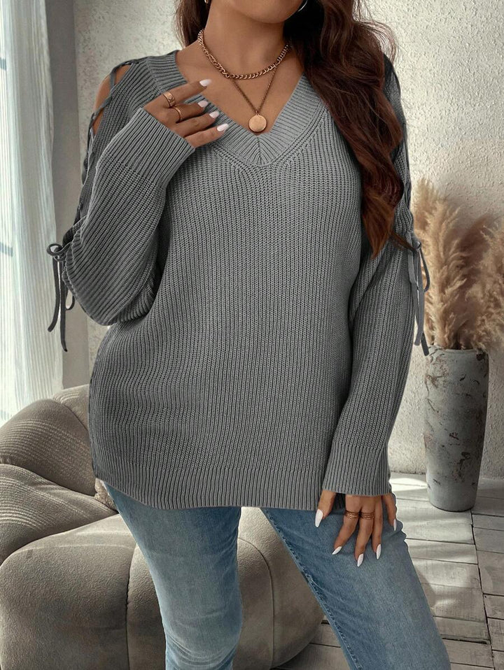 Tie Up Raglan Sleeve Pullover Sweater