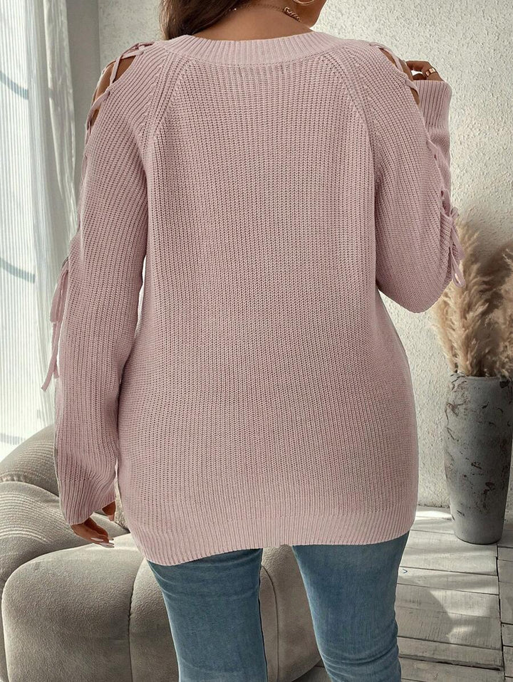 Tie Up Raglan Sleeve Pullover Sweater