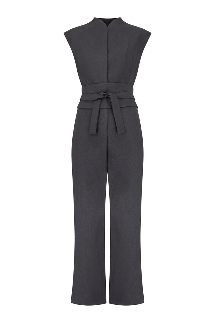 Aesthetic Designed Sleeveless Belted Jumpsuit