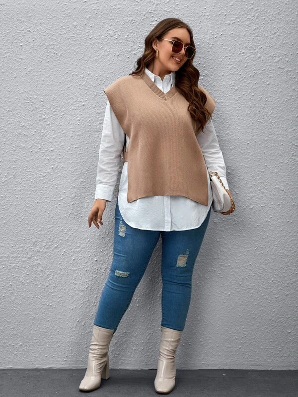 V Shape Split Hem Sweater Vest