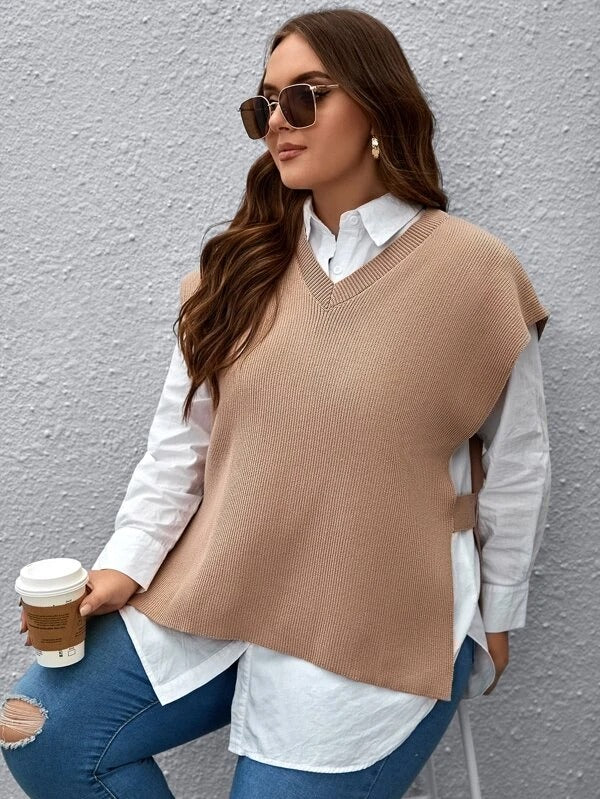 V Shape Split Hem Sweater Vest