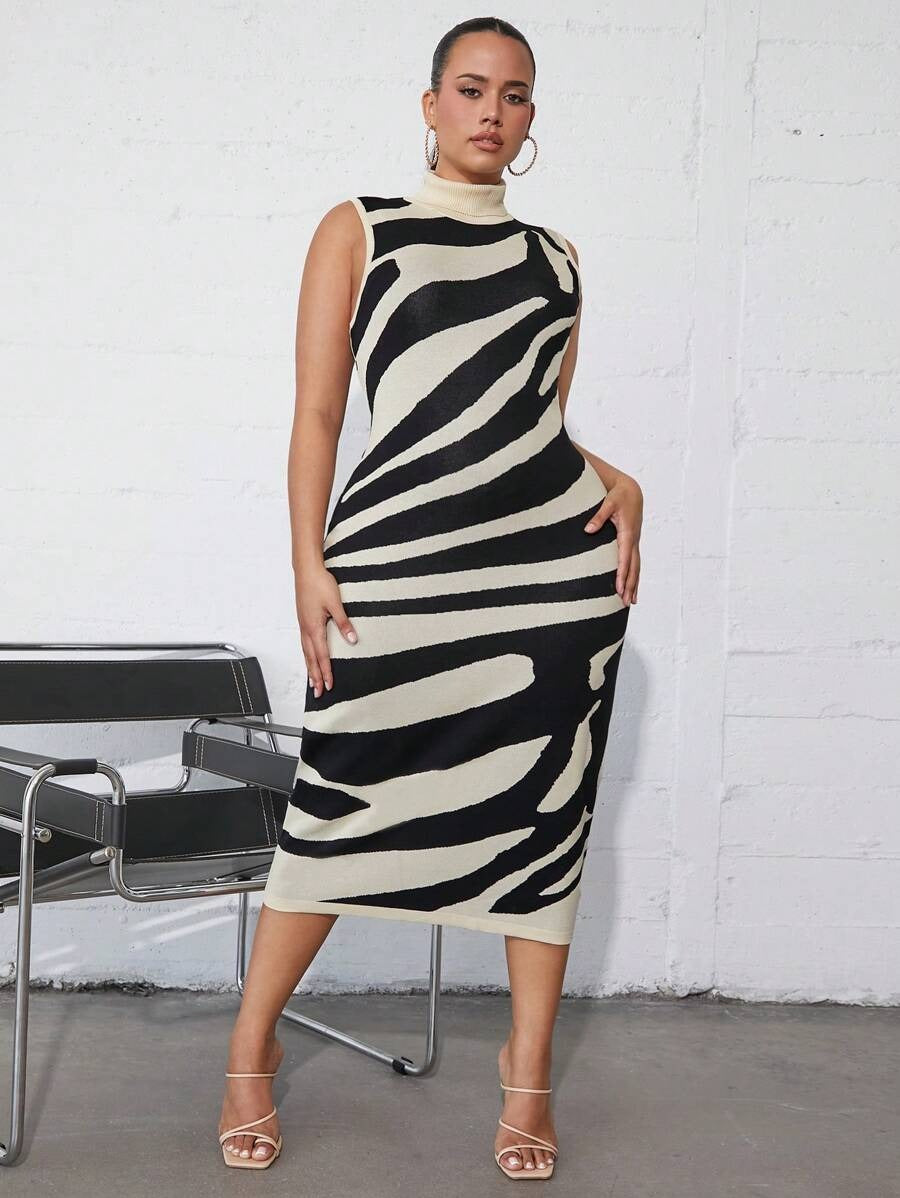 Zebra Striped Pattern Sweater Dress
