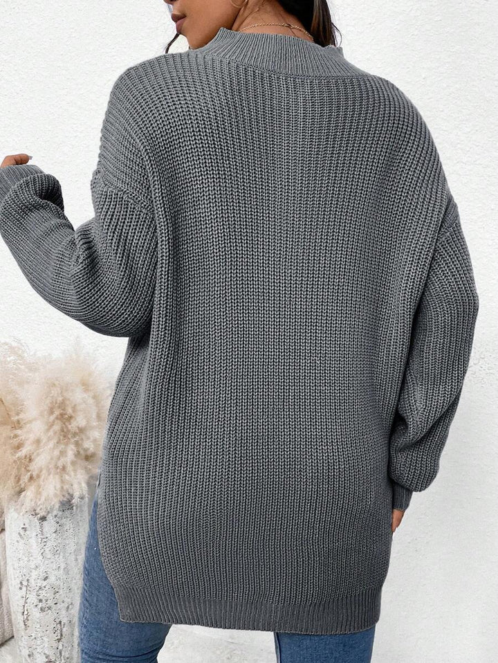 Zipper Front Split Hem Sweater