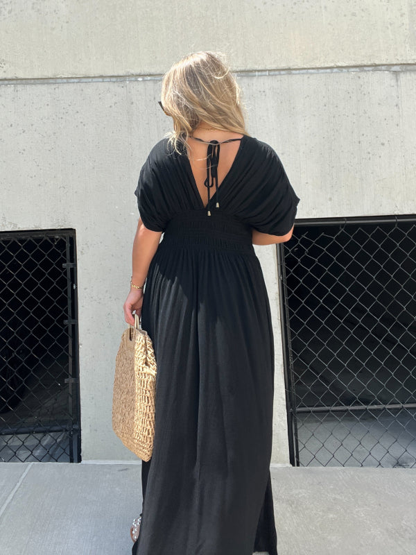 Slit V Neck Effortless Maxi Long Dress