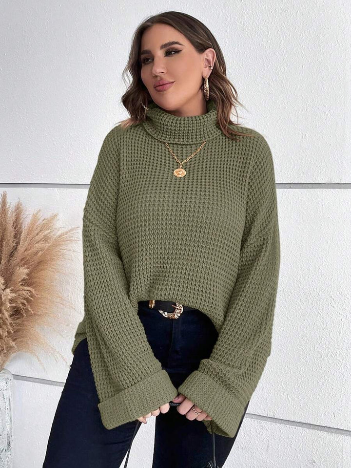 Chunky Knit Sweater With Ribbed Cuffs And Hem