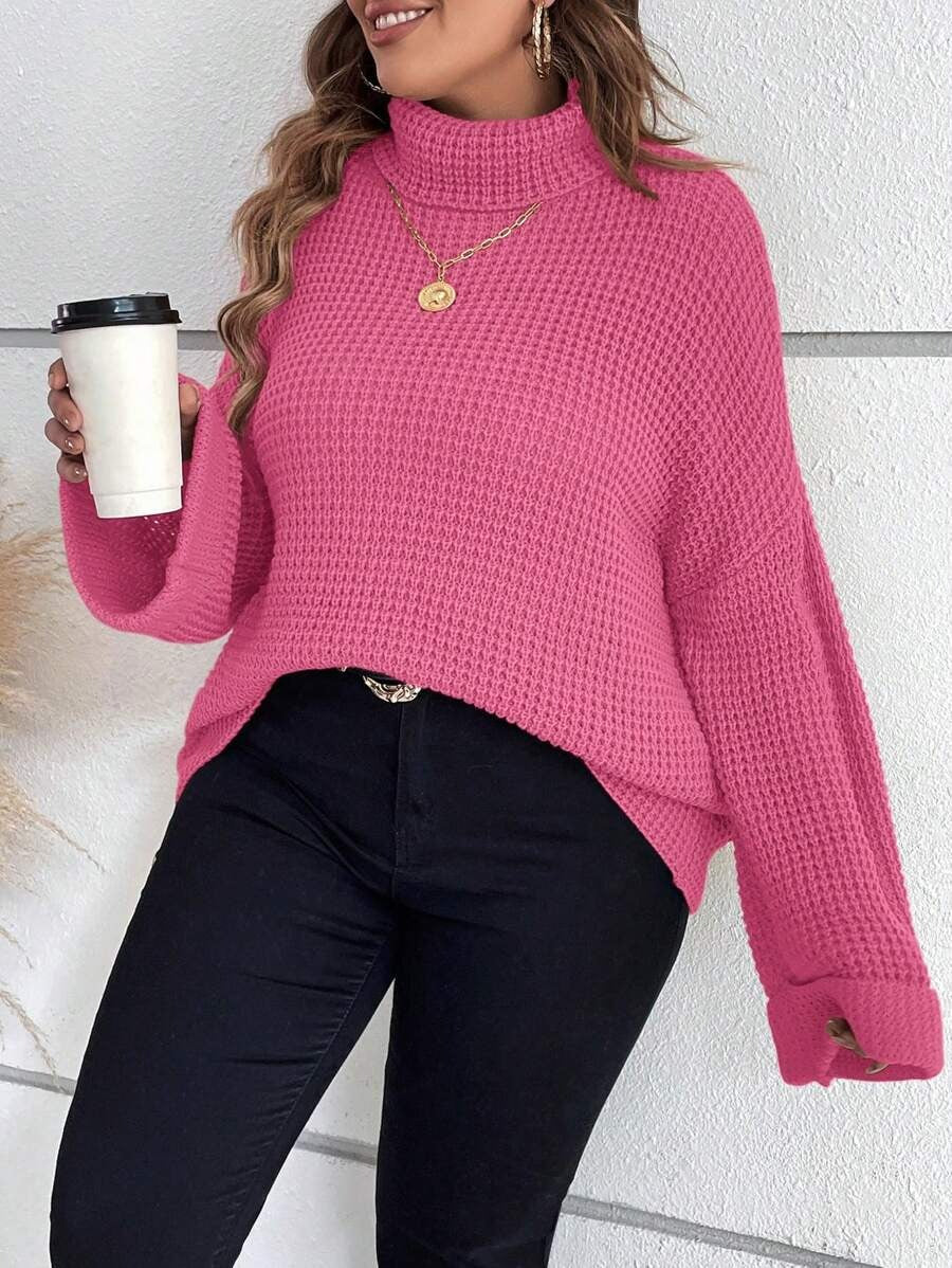 Chunky Knit Sweater With Ribbed Cuffs And Hem