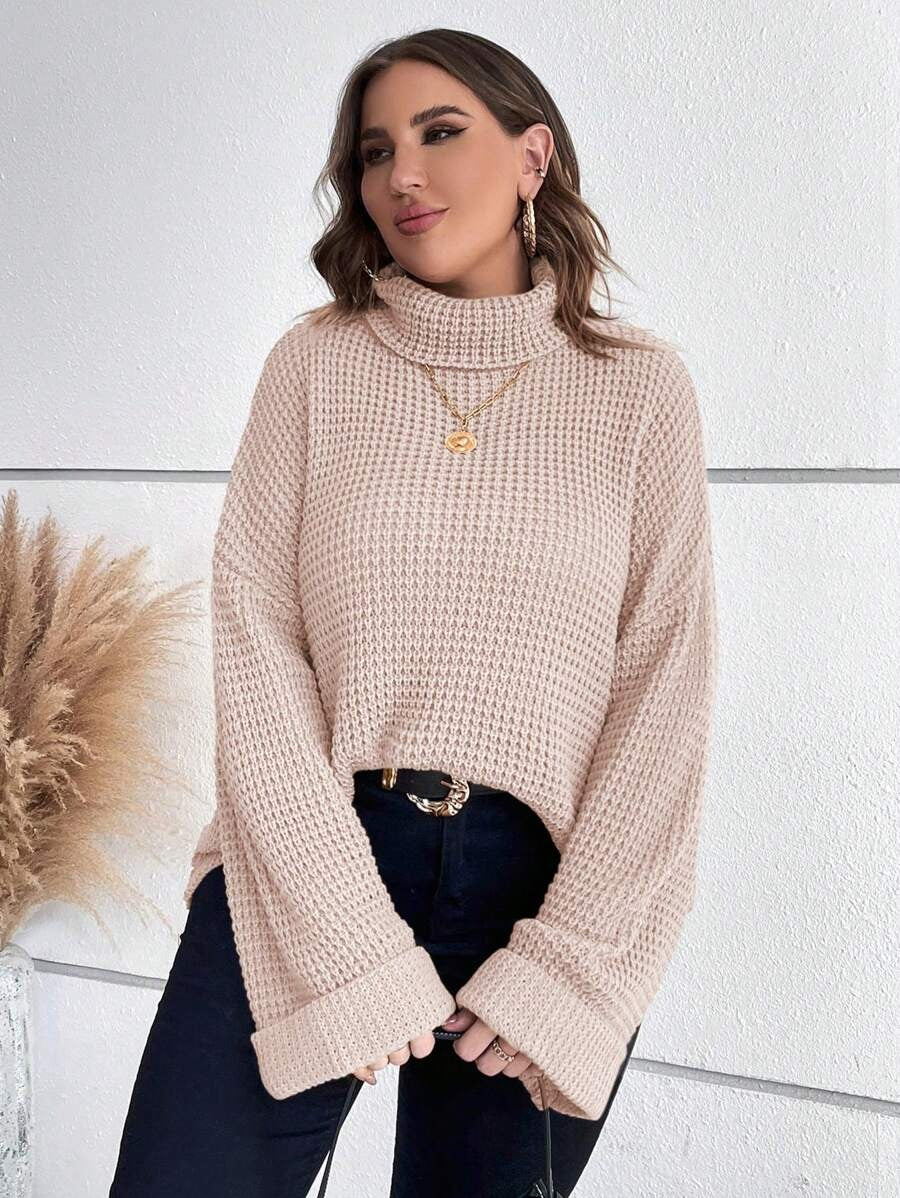 Chunky Knit Sweater With Ribbed Cuffs And Hem