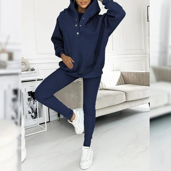 Cozy Hooded Button Detailing Lounge Set