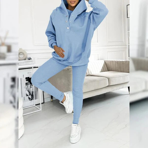 Cozy Hooded Button Detailing Lounge Set