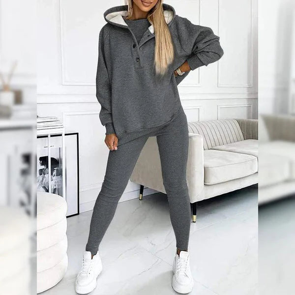 Cozy Hooded Button Detailing Lounge Set