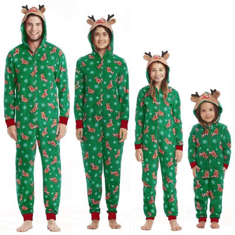 The Green Reindeer Family Jumpsuit Set