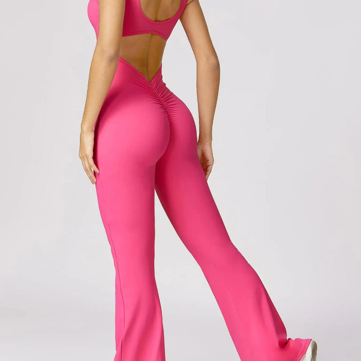 Stretchy Flared Jumpsuit With Cut Out Back