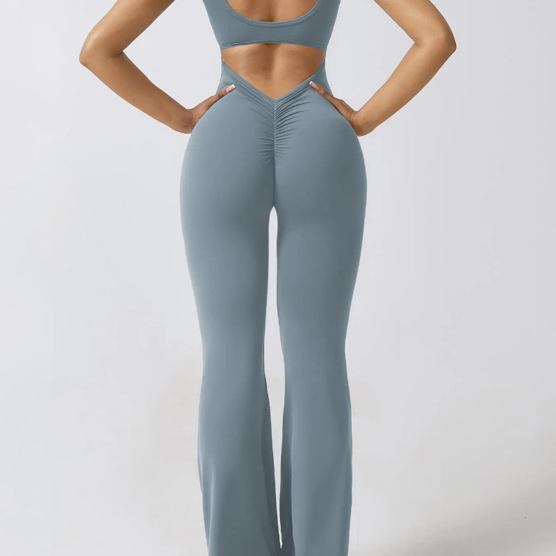 Stretchy Flared Jumpsuit With Cut Out Back