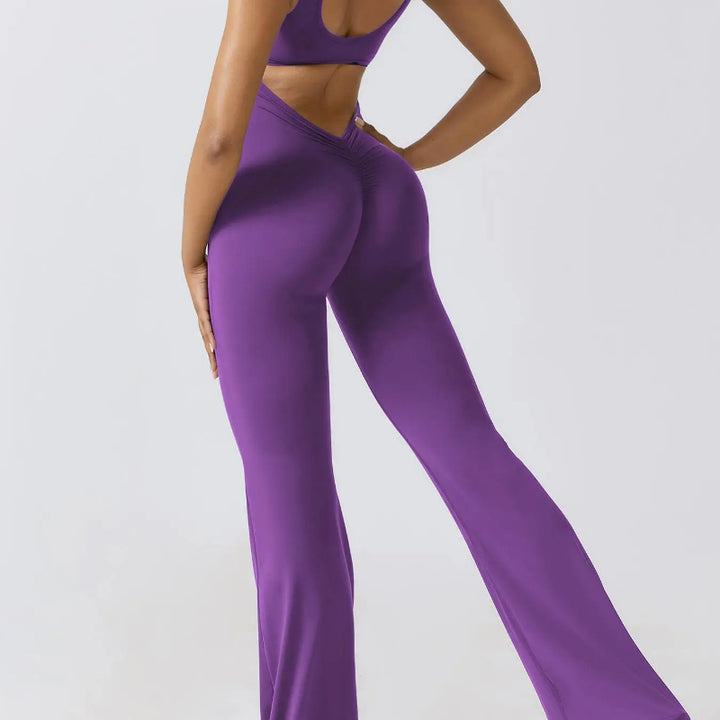 Stretchy Flared Jumpsuit With Cut Out Back