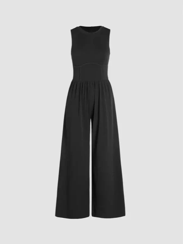 Woman Sleeveless Wide Length Jumpsuit