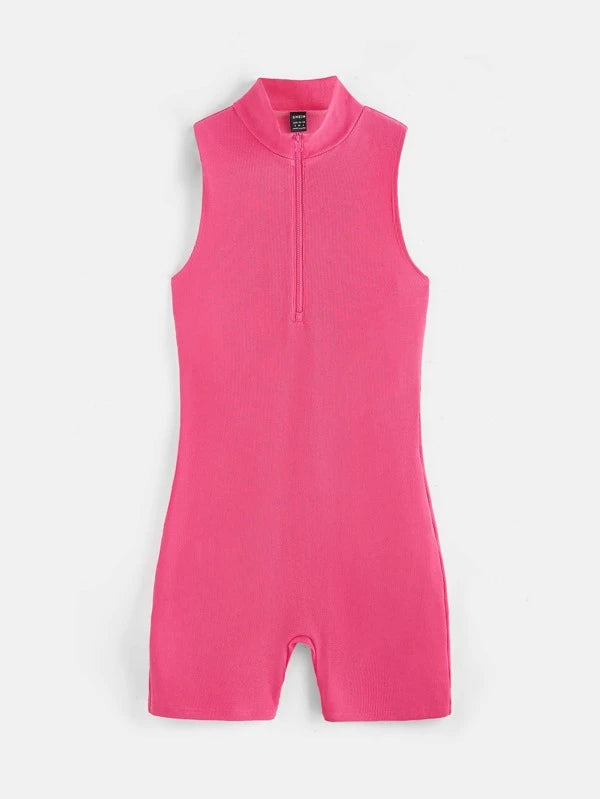 Cotton Zip Up Unitard Jumpsuit