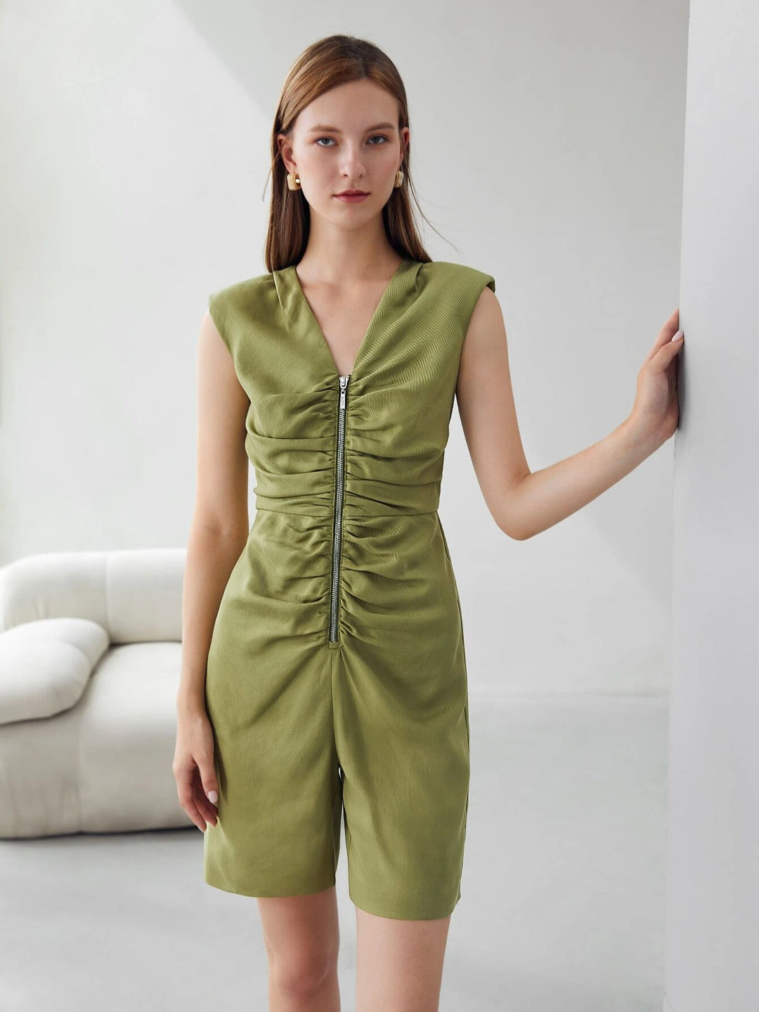 V Neck With Long Chain Patterned Jumpsuit