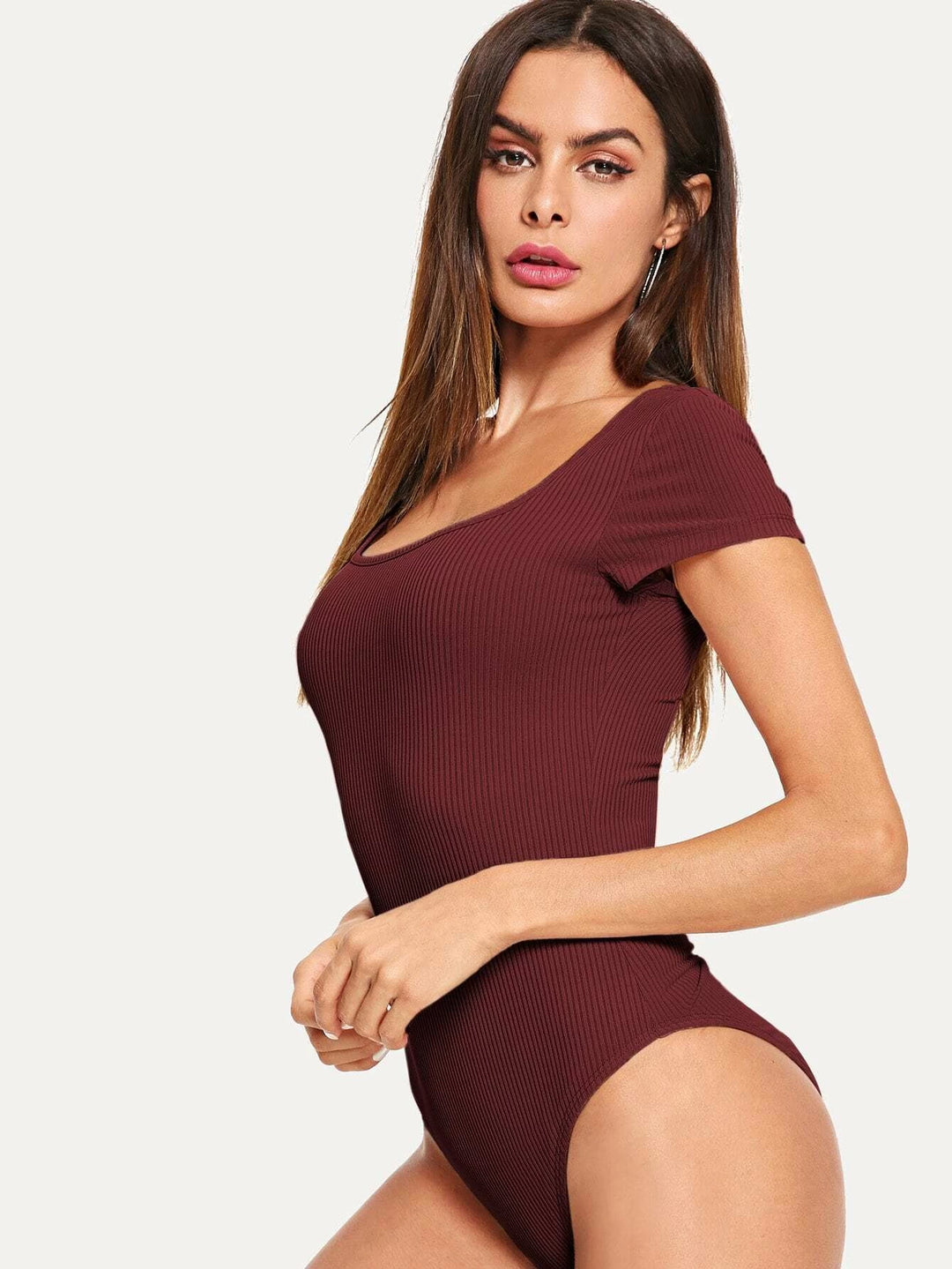 Square Neck Rib-knit Tee Bodysuit