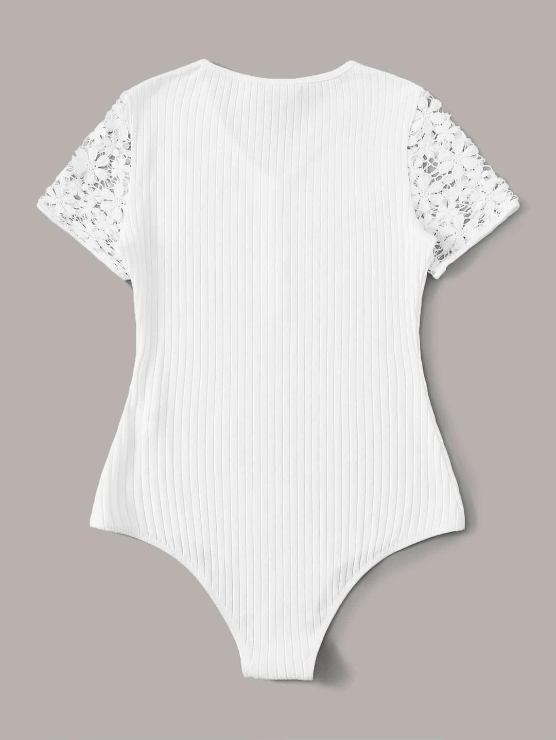 Button Front Lace Trim Short Sleeve Bodysuit