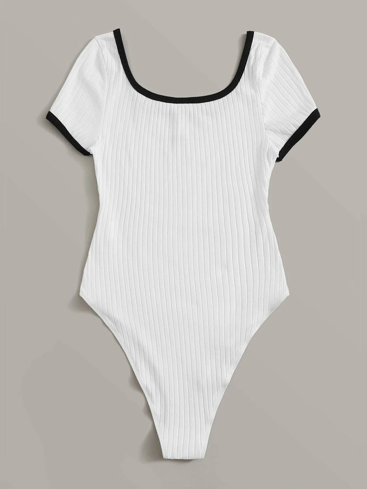 Letter Rib-Knit Ringer Bodysuit