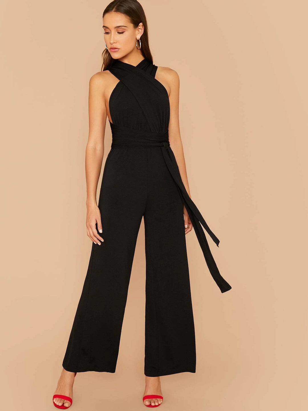 Neck Tie Backless Jumpsuit