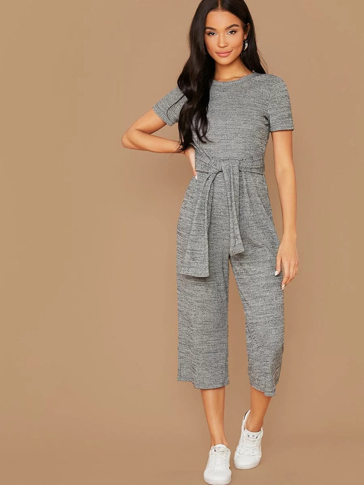 Tie Front Marled Jumpsuit