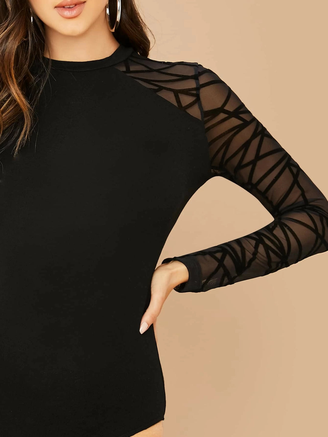 Geo Mesh Sleeve Form Fitted Bodysuit