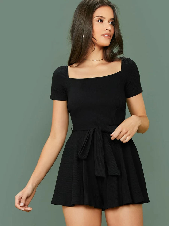 Square Neck Waist Knot Dress