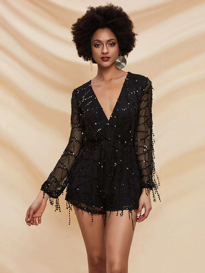 Sleeve Sequin Mesh Romper